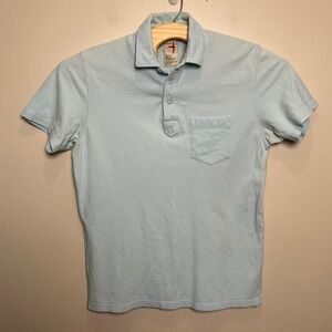 Relwen Mens Light Blue Cotton Pique Short Sleeve Polo Shirt Chest Pocket Large
